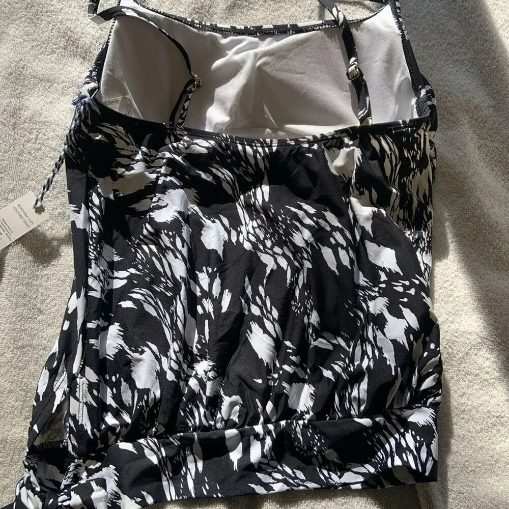 NWT Sonnet Shores Tankini Top Black and White Print Swimsuit Sz 6 Beach Cruise